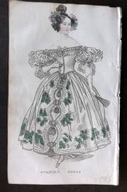 Ladies' Cabinet 1834 Hand Colored Fashion Plate. Evening Dress 14