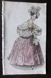 Ladies' Cabinet 1834 Hand Colored Fashion Plate. Evening Dress 22
