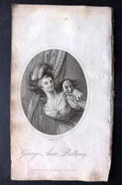 Lady's Monthly Museum 1805 Portrait Print. George Anne Bellamy with Mask
