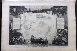 Levasseur 1852 Antique Map. Colonies Francaises en Afrique. Sengal, Madagascar