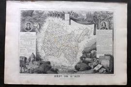 Levasseur 1852 Antique Map. Dept De L'Ain, France