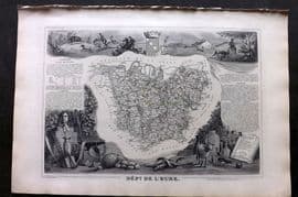 Levasseur 1852 Antique Map. Dept De L'Eure, France