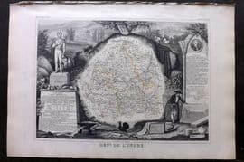 Levasseur 1852 Antique Map. Dept De L'Indre, France