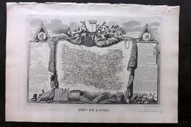 Levasseur 1852 Antique Map. Dept de L'Oise, France