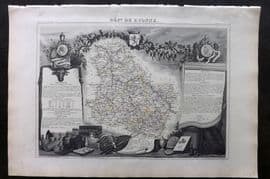 Levasseur 1852 Antique Map. Dept de L'Yonne, France