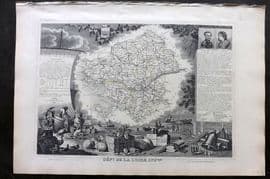 Levasseur 1852 Antique Map. Dept de la Loire Infre, France