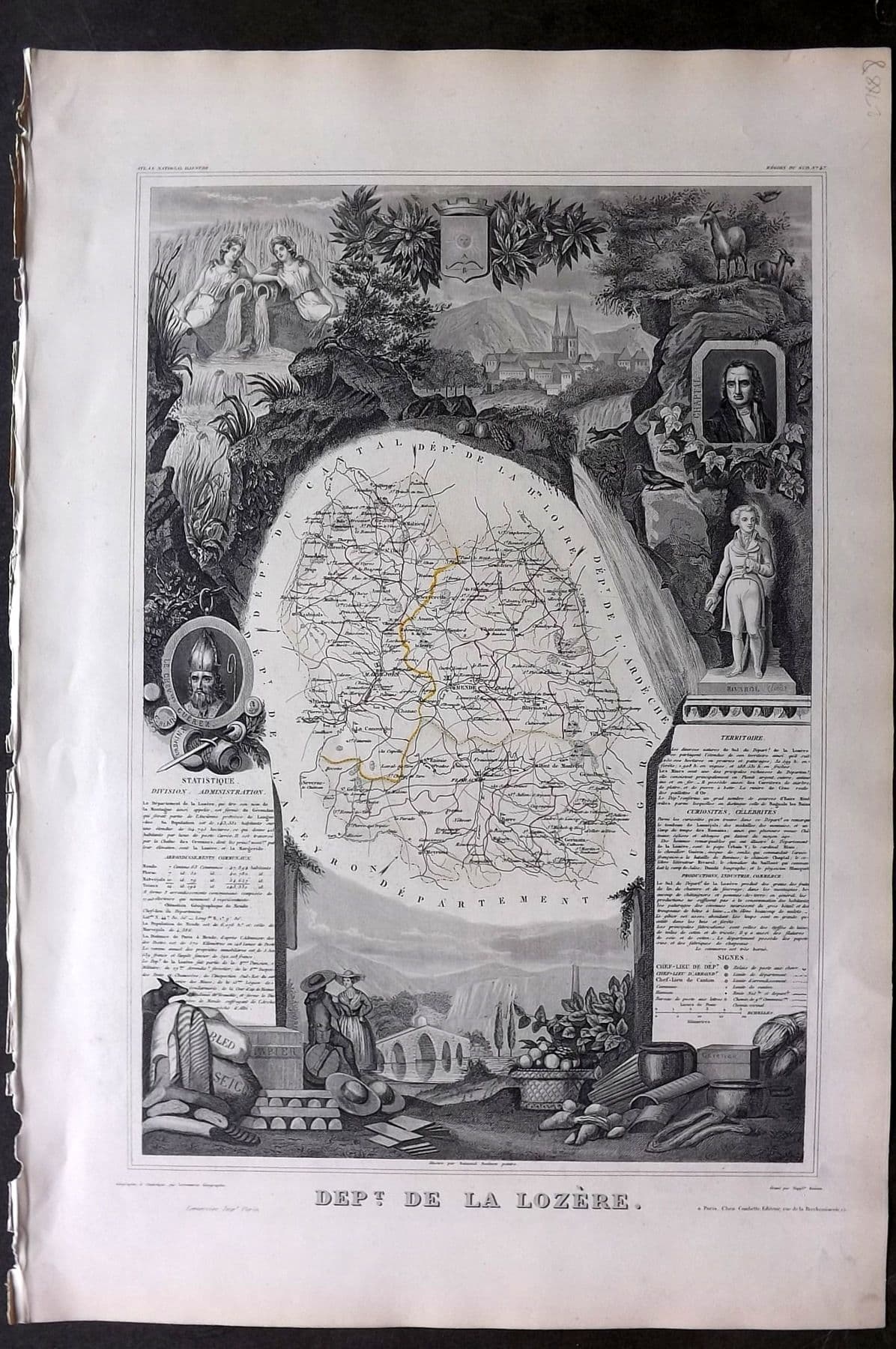 Levasseur 1852 Antique Map Dept De La Lozere France