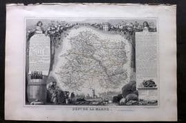 Levasseur 1852 Antique Map. Dept De La Marne
