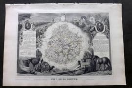 Levasseur 1852 Antique Map. Dept de la Sarthe, France