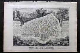 Levasseur 1852 Antique Map. Dept de la Seine Inferieure, France