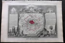 Levasseur 1852 Antique Map. Dept de la Seine, Paris, France
