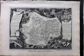 Levasseur 1852 Antique Map. Dept de Saone et Loire, France