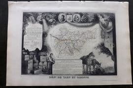 Levasseur 1852 Antique Map. Dept de Tarn et Garonne, France