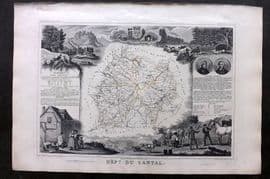 Levasseur 1852 Antique Map. Dept Du Cantal, France