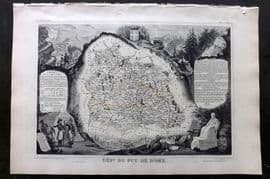 Levasseur 1852 Antique Map. Dept du Puy de Dome, France