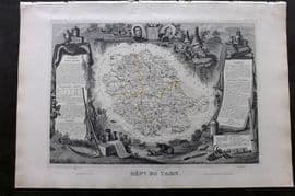 Levasseur 1852 Antique Map. Dept du Tarn, France