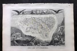 Levasseur 1852 Antique Map. Dept. des Bses Pyrenees, France
