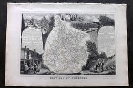 Levasseur 1852 Antique Map. Dept. des Htes Pyrenees, France