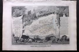 Levasseur 1852 Antique Map. Dept. des Pyrenees Orles, France