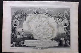 Levasseur 1852 Antique Map. Ile de la Reunion