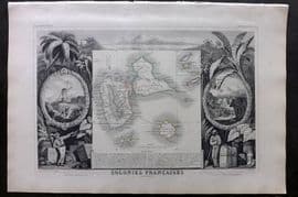 Levasseur 1852 Map. Colonies Francaises en Amerique. Guadeloupe. Caribbean