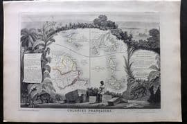 Levasseur 1852 Map. Colonies Francaises. St. Martin, St. Pierre, French Guyana