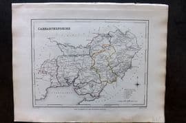 Lewis (Pub) 1842 British County Map. Carmarthenshire, Wales