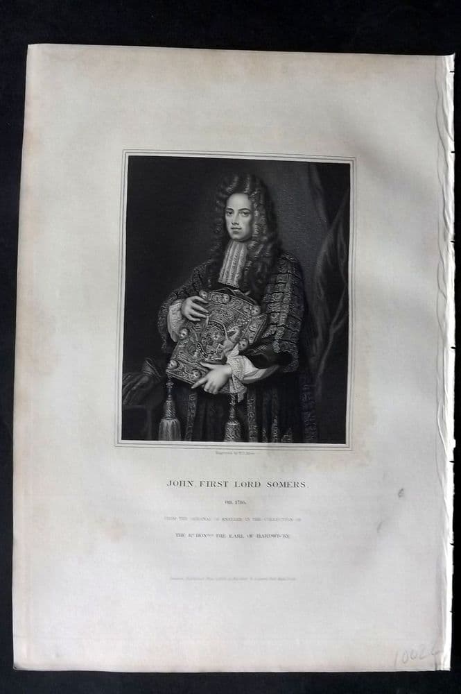 Lodge 1832 Antique Portrait Print John First Lord Somers