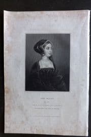 Lodge C1830 Antique Portrait Print. Anne Bullen. Anne Boleyn