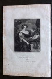 Lodge C1830 Antique Portrait Print. Catherine of Braganza, Queen of Charles II