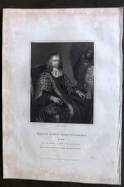 Lodge C1830 Antique Portrait Print. Francis North, Lord Guildford