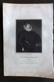 Lodge C1830 Antique Portrait Print. Fulke Greville, Lord Brooke