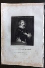 Lodge C1830 Antique Portrait Print. Mary Sidney, Countess of Pembroke