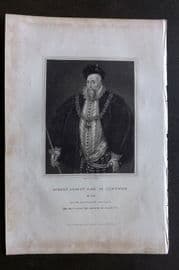 Lodge C1830 Antique Portrait Print. Robert Dudley, Earl of Leicester