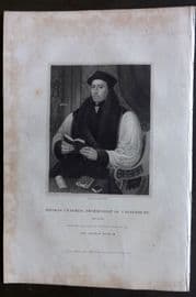 Lodge C1830 Antique Portrait Print. Thomas Cranmer, Archibishop of Canterbury