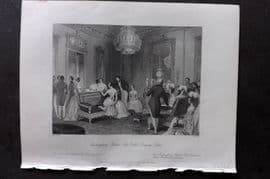 London Interiors 1844 Antique Print. Buckingham Palace. The Yellow Drawing Room