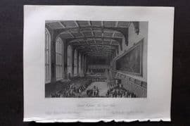 London Interiors 1844 Antique Print. Christ's Hospital - The Great Hall