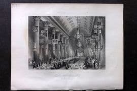 London Interiors 1844 Antique Print. Egyptian Hall, Mansion House