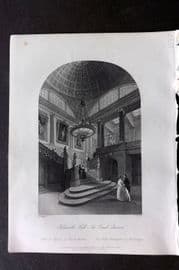 London Interiors 1844 Antique Print. Goldsmiths Hall. The Grand Staircase