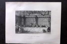 London Interiors 1844 Antique Print. Lord Mayors Table, Guildhall