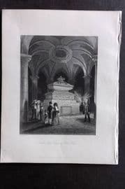 London Interiors 1844 Antique Print. Nelson's Tomb, Crypt of Saint Pauls