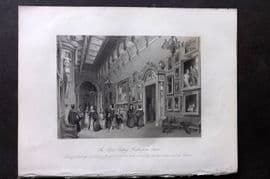 London Interiors 1844 Antique Print. Picture Gallery. Buckingham Palace