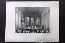 London Interiors 1844 Antique Print. Roman Catholic Chapel, Moorfields