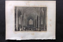 London Interiors 1844 Antique Print. Temple Church