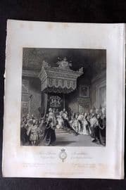 London Interiors 1844 Antique Print. The Throne of Investiture, St. James Palace