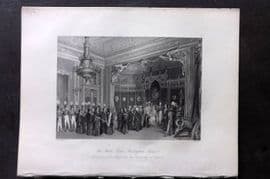 London Interiors 1844 Antique Print. Throne Room. Buckingham Palace