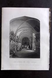 London Interiors 1844 Antique Print. Tower of London. The Norman Armoury