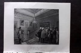 London Interiors 1844 Antique Print. United Service Club. The Great Hall