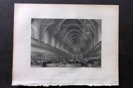 London Interiors 1844 Antique Print. Westminster Hall. Tomb of Warren Hastings