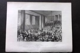 London Interiors 1844 Print. Kings College. Distribution of the Prizes in the Theatre